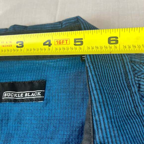 Buckle Black Men's XL Blue Striped Long Sleeve Button-Up Shirt Y2K Rock - Picture 5 of 11